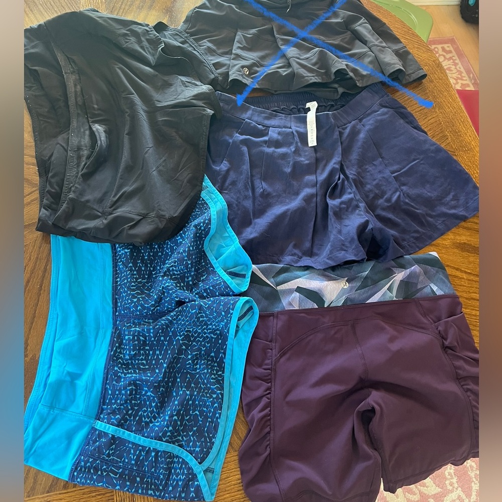 5 pairs of lulu shorts, not sure on sizing is between 8-10